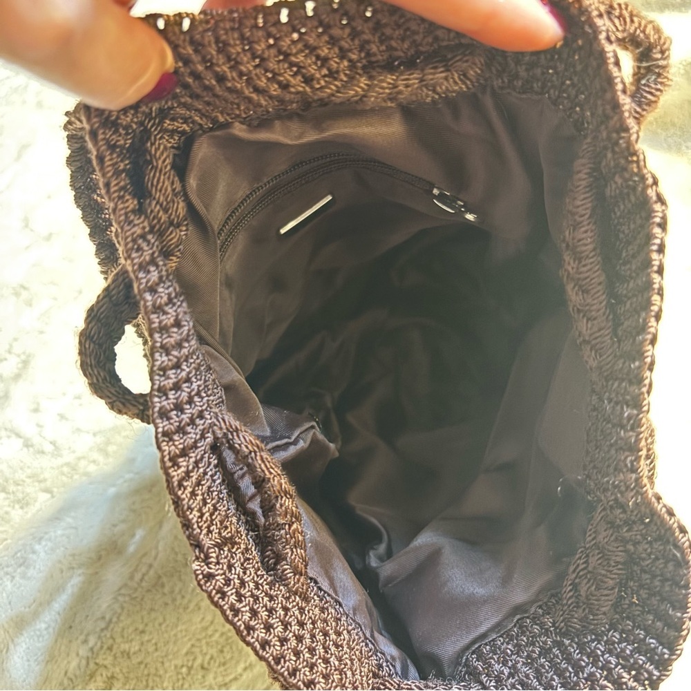 The Sak OMG Mini Backpack Chocolate Brown Crochet Knit Drawstring Pockets Boho - Picture 9 of 16